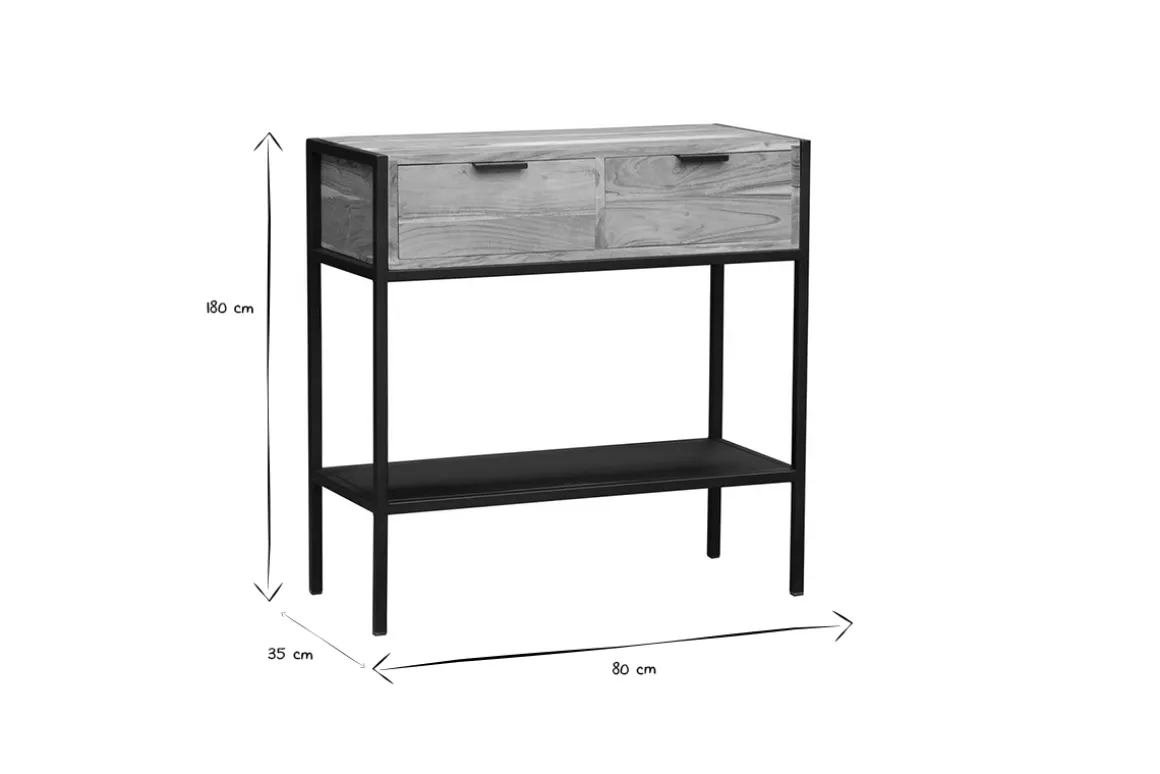 Miliboo Console-Console avec rangements 2 tiroirs en bois massif et métal noir L80 cm ARTHUS