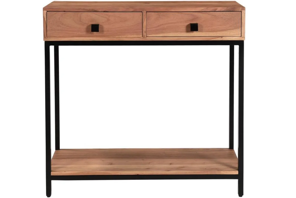 Miliboo Console-Console avec rangements 2 tiroirs en bois massif et métal noir L80 cm AXELLE