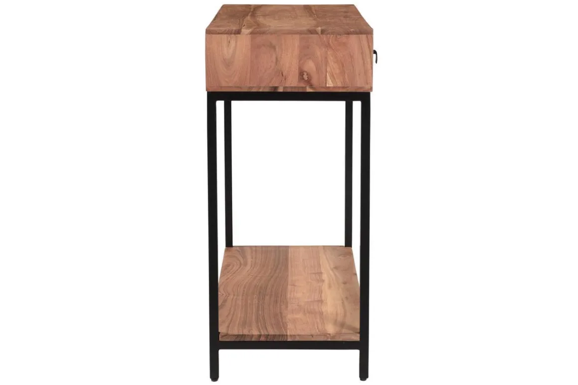 Miliboo Console-Console avec rangements 2 tiroirs en bois massif et métal noir L80 cm AXELLE