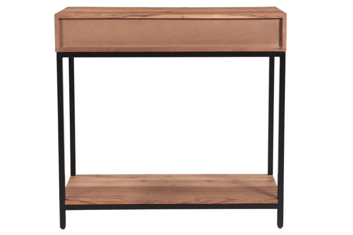 Miliboo Console-Console avec rangements 2 tiroirs en bois massif et métal noir L80 cm AXELLE