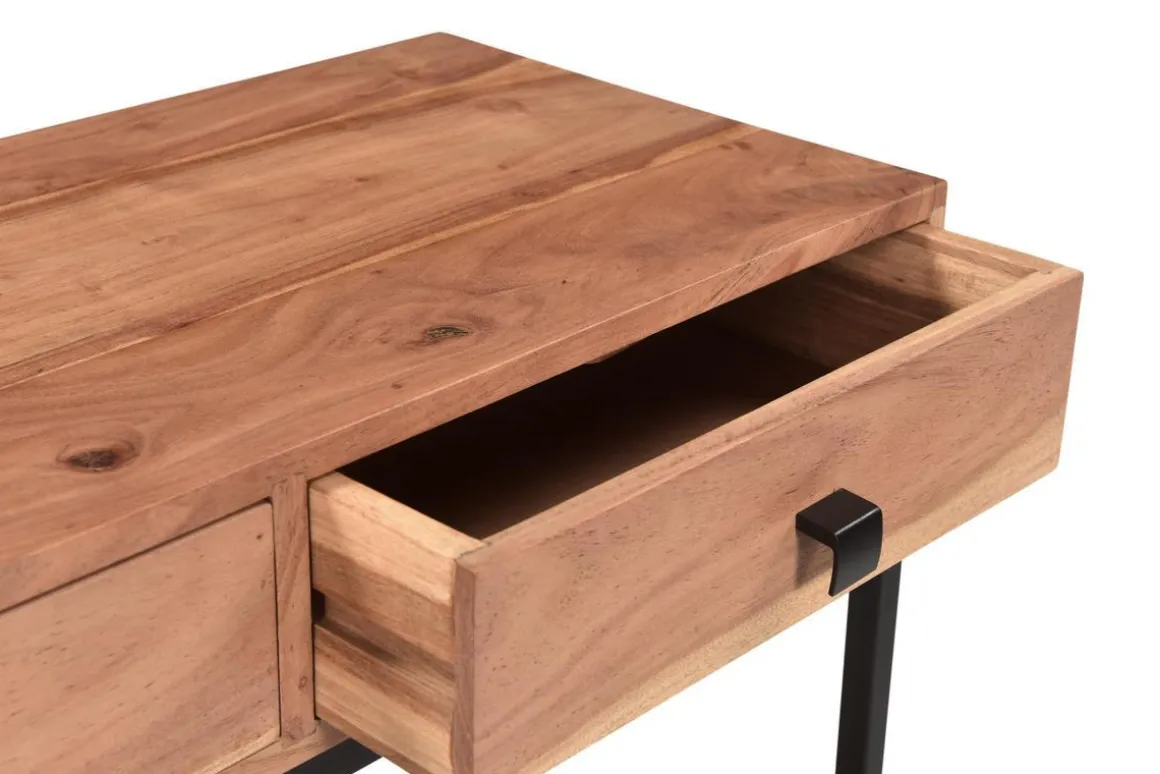 Miliboo Console-Console avec rangements 2 tiroirs en bois massif et métal noir L80 cm AXELLE