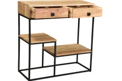 Miliboo Bibliothèque Et Étagère|Bibliothèque Et Étagère-Console avec rangements 2 tiroirs en bois massif et métal noir L80 cm GRENELLE