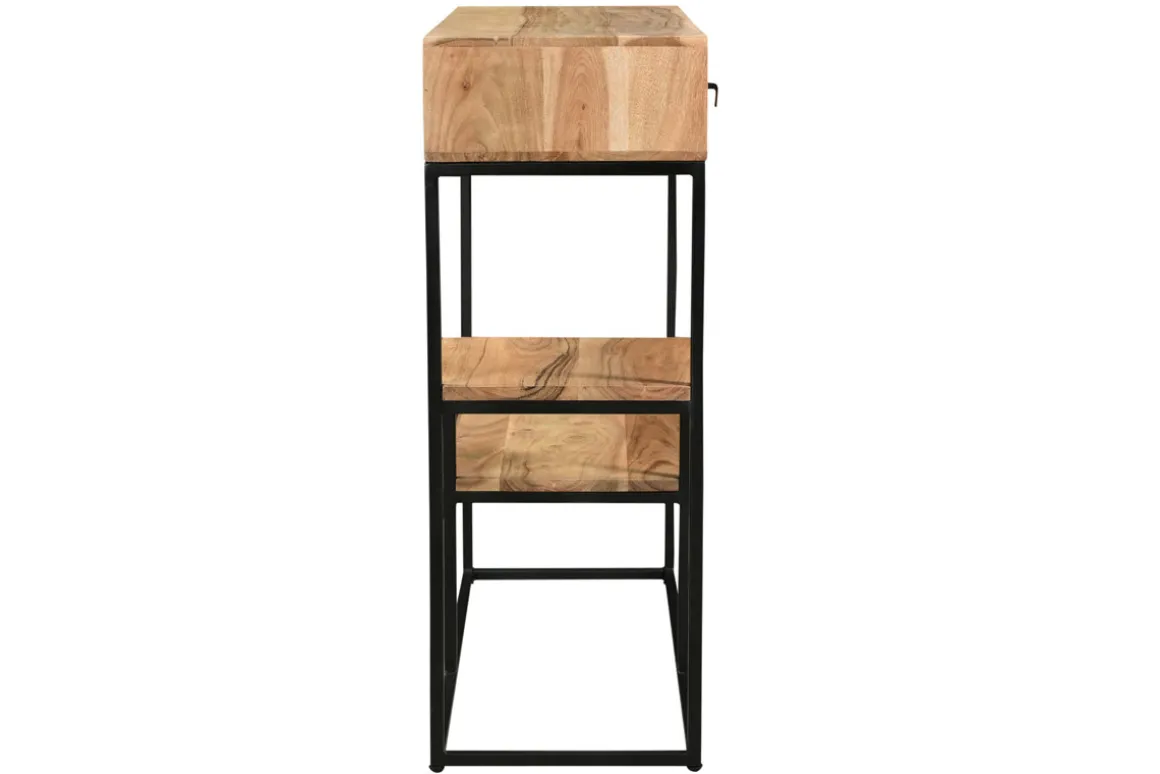 Miliboo Bibliothèque Et Étagère|Bibliothèque Et Étagère-Console avec rangements 2 tiroirs en bois massif et métal noir L80 cm GRENELLE