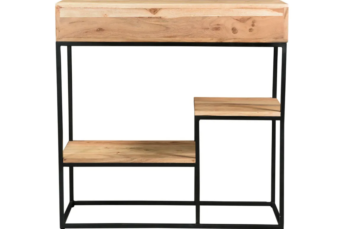 Miliboo Bibliothèque Et Étagère|Bibliothèque Et Étagère-Console avec rangements 2 tiroirs en bois massif et métal noir L80 cm GRENELLE