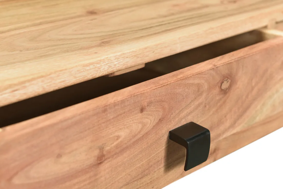 Miliboo Bibliothèque Et Étagère|Bibliothèque Et Étagère-Console avec rangements 2 tiroirs en bois massif et métal noir L80 cm GRENELLE