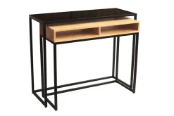 Miliboo Bureau Design|Console-Console bureau d'appoint avec rangements casiers en bois manguier massif et métal noir L100 cm YPKA