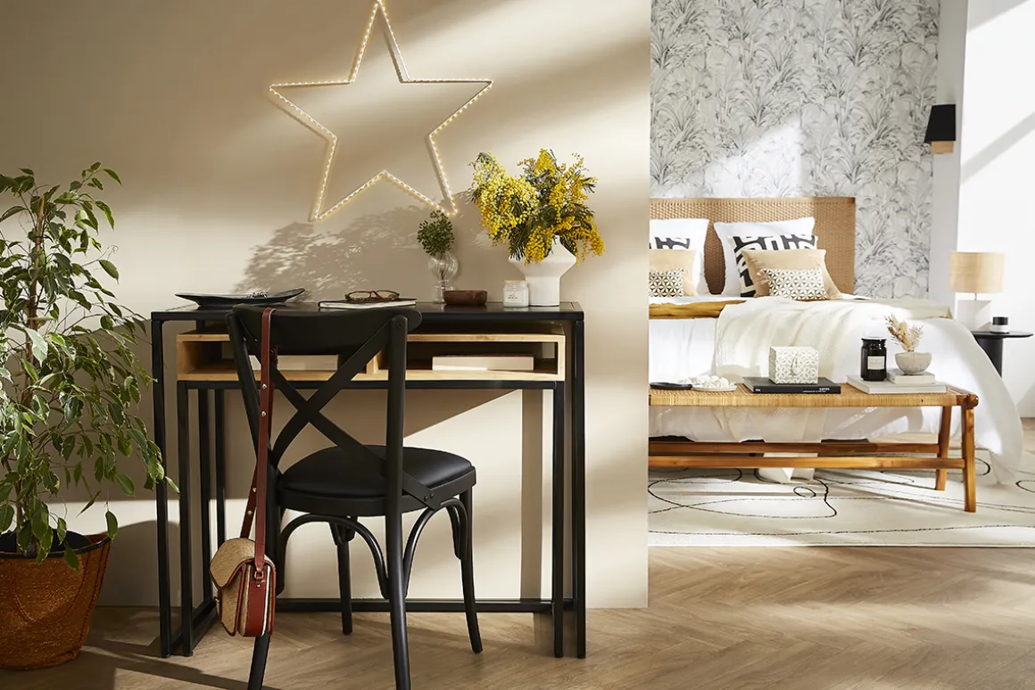 Miliboo Bureau Design|Console-Console bureau d'appoint avec rangements casiers en bois manguier massif et métal noir L100 cm YPKA