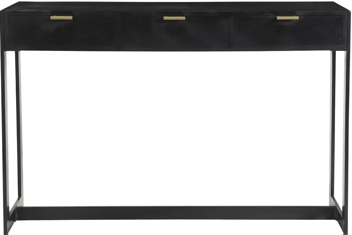 Miliboo Console|Meuble D'entrée-Console design avec rangements 3 tiroirs noire et métal L115 cm AVIDAN