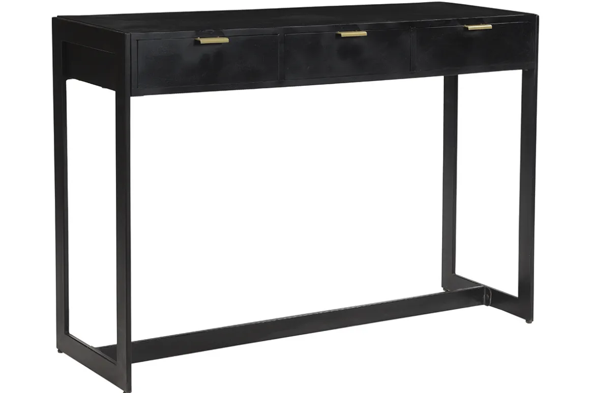 Miliboo Console|Meuble D'entrée-Console design avec rangements 3 tiroirs noire et métal L115 cm AVIDAN