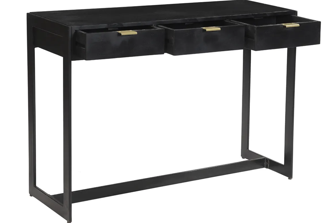 Miliboo Console|Meuble D'entrée-Console design avec rangements 3 tiroirs noire et métal L115 cm AVIDAN