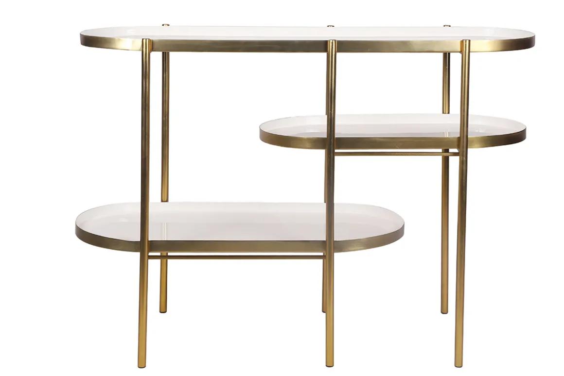 Miliboo Console|Meuble D'entrée-Console design finition blanc laqué et métal brossé doré L110 cm ZURIA