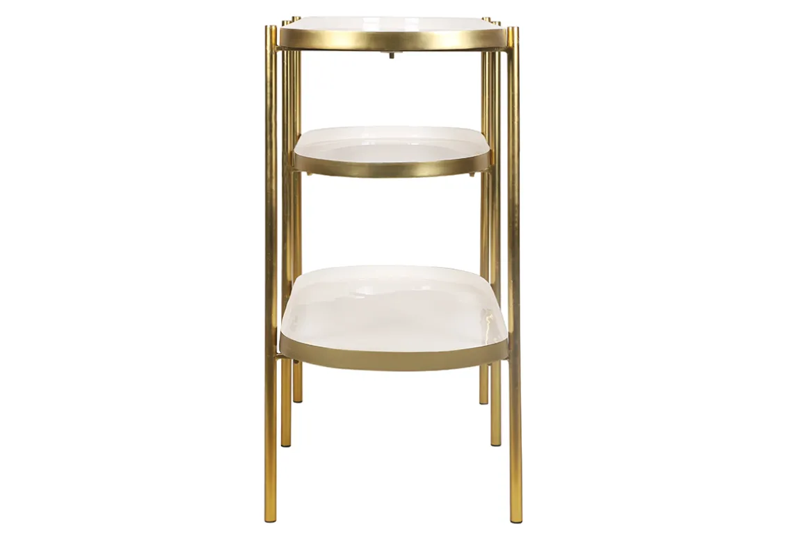 Miliboo Console|Meuble D'entrée-Console design finition blanc laqué et métal brossé doré L110 cm ZURIA