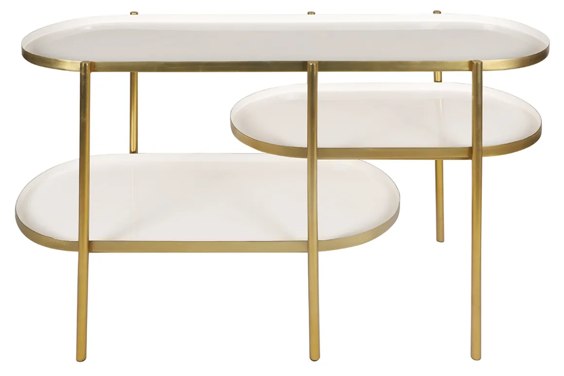 Miliboo Console|Meuble D'entrée-Console design finition blanc laqué et métal brossé doré L110 cm ZURIA