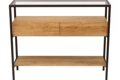 Miliboo Console-Console en bois manguier massif et plateau en verre 2 tiroirs L100 cm SITA