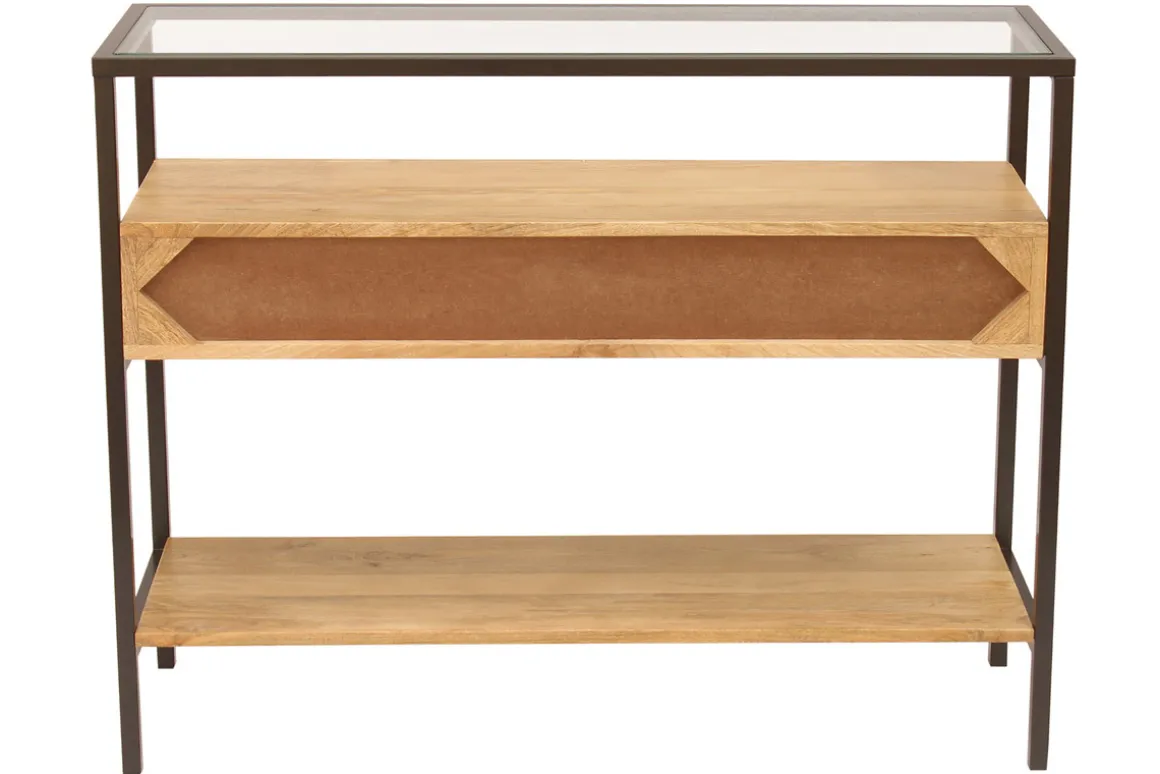 Miliboo Console-Console en bois manguier massif et plateau en verre 2 tiroirs L100 cm SITA