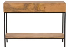 Miliboo Bibliothèque Et Étagère|Bibliothèque Et Étagère-Console industrielle avec rangements 2 tiroirs en bois manguier massif et métal noir L110 cm YPSTER