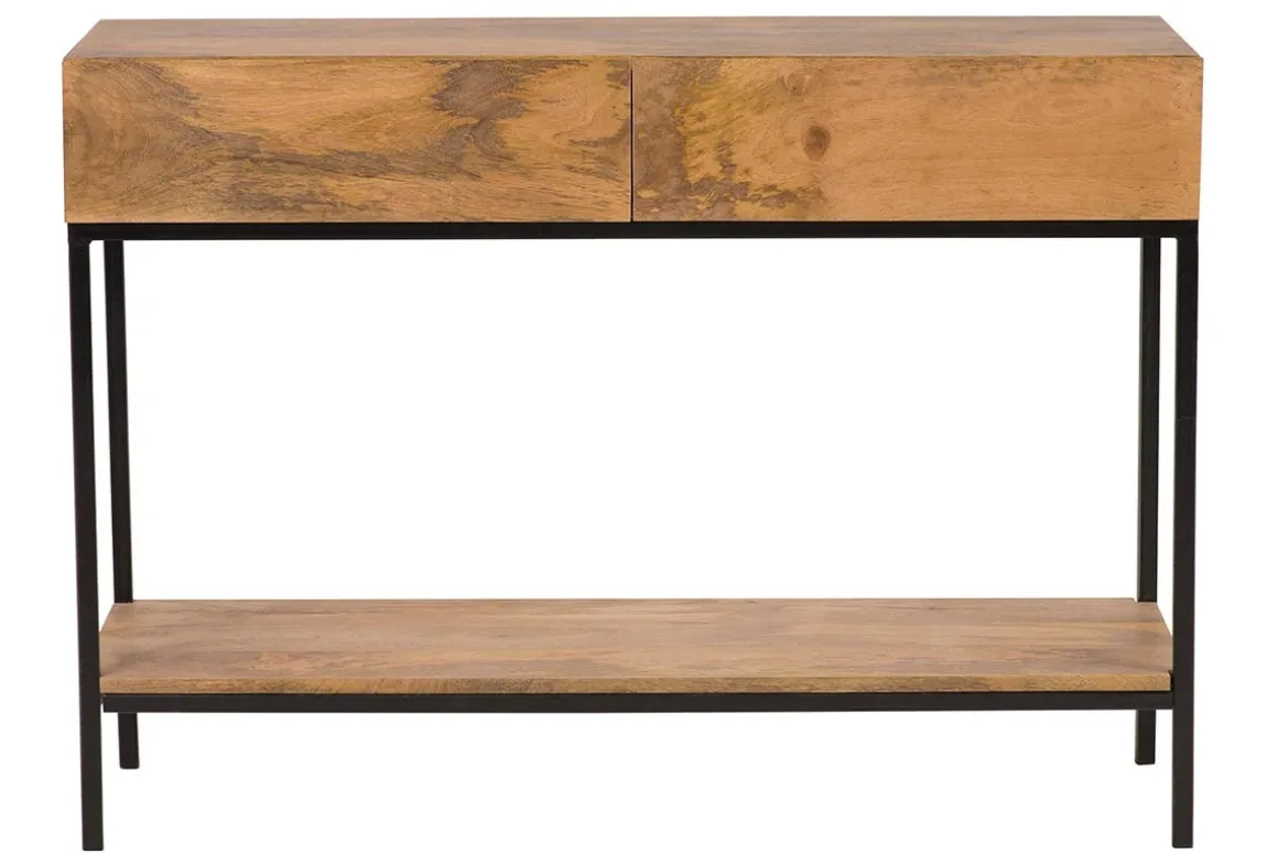 Miliboo Bibliothèque Et Étagère|Bibliothèque Et Étagère-Console industrielle avec rangements 2 tiroirs en bois manguier massif et métal noir L110 cm YPSTER