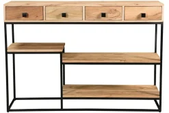 Miliboo Bibliothèque Et Étagère|Bibliothèque Et Étagère-Console industrielle avec rangements 4 tiroirs en bois massif et métal noir L115 cm GRENELLE