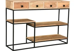 Miliboo Bibliothèque Et Étagère|Bibliothèque Et Étagère-Console industrielle avec rangements 4 tiroirs en bois massif et métal noir L115 cm GRENELLE