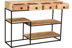 Miliboo Bibliothèque Et Étagère|Bibliothèque Et Étagère-Console industrielle avec rangements 4 tiroirs en bois massif et métal noir L115 cm GRENELLE