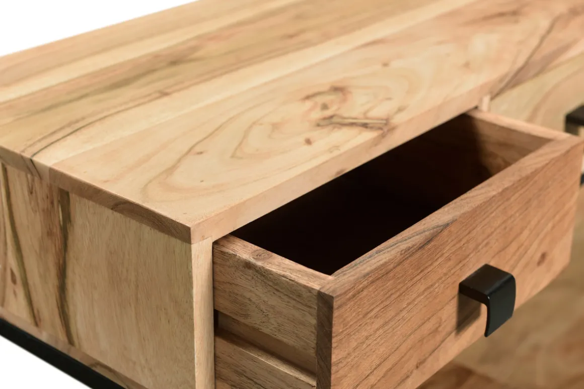 Miliboo Bibliothèque Et Étagère|Bibliothèque Et Étagère-Console industrielle avec rangements 4 tiroirs en bois massif et métal noir L115 cm GRENELLE