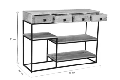 Miliboo Bibliothèque Et Étagère|Bibliothèque Et Étagère-Console industrielle avec rangements 4 tiroirs en bois massif et métal noir L115 cm GRENELLE