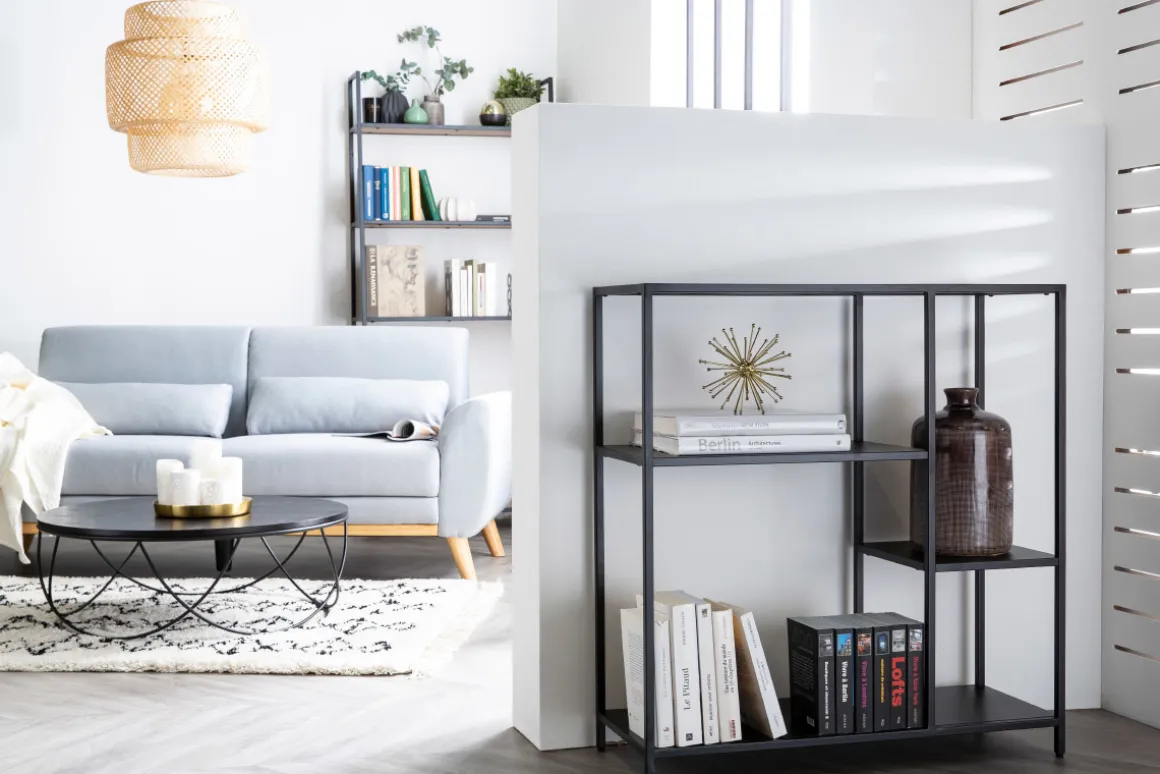 Miliboo Bibliothèque Et Étagère|Bibliothèque Et Étagère-Console ouverte design en métal noir L80 cm PODIUM
