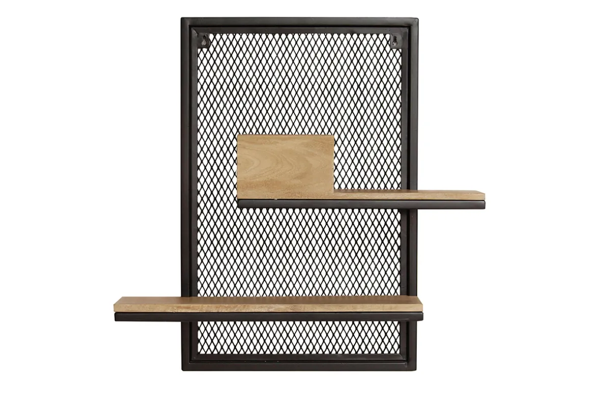 Miliboo Etagère Murale-Etagère murale double en bois manguier massif et métal noir L40 cm RACK