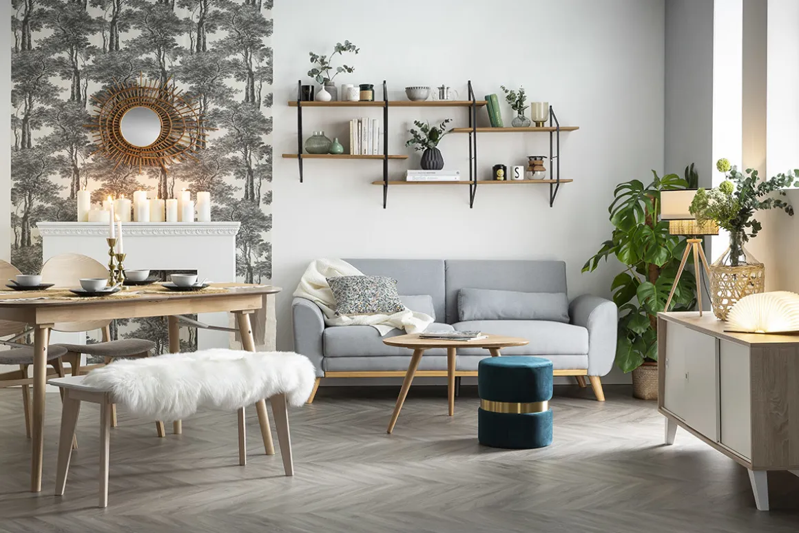 Miliboo Etagère Murale-Etagère murale XL modulable en bois clair et métal noir L191 cm BRIDGE