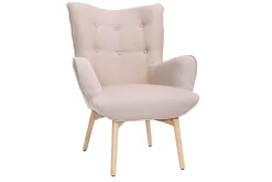 Miliboo Fauteuil Design|Voir Tous Les Fauteuils-Fauteuil avec repose-pieds scandinave en tissu rose poudré et bois clair BRISTOL