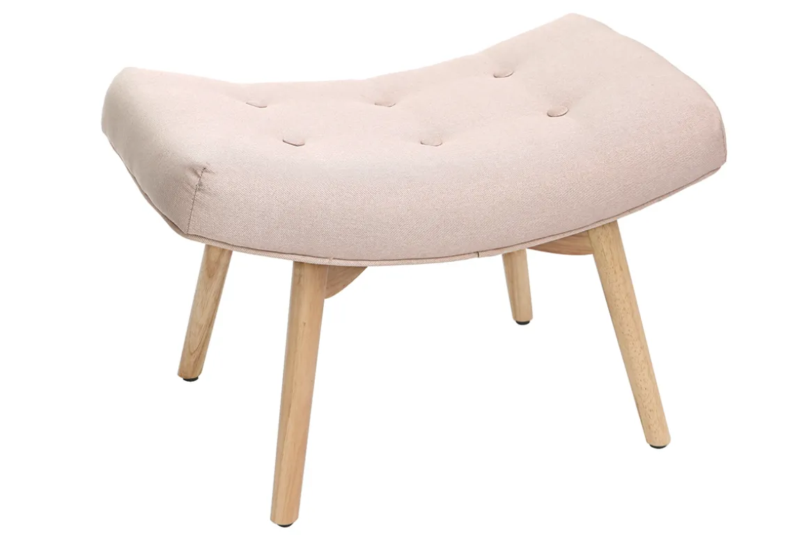 Miliboo Fauteuil Design|Voir Tous Les Fauteuils-Fauteuil avec repose-pieds scandinave en tissu rose poudré et bois clair BRISTOL