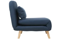 Miliboo Fauteuil Design|Voir Tous Les Fauteuils-Fauteuil convertible scandinave en tissu bleu foncé et bois clair AMIKO