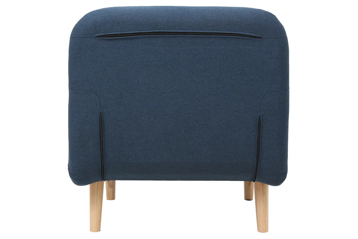 Miliboo Fauteuil Design|Voir Tous Les Fauteuils-Fauteuil convertible scandinave en tissu bleu foncé et bois clair AMIKO