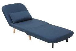 Miliboo Fauteuil Design|Voir Tous Les Fauteuils-Fauteuil convertible scandinave en tissu bleu foncé et bois clair AMIKO