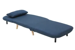 Miliboo Fauteuil Design|Voir Tous Les Fauteuils-Fauteuil convertible scandinave en tissu bleu foncé et bois clair AMIKO