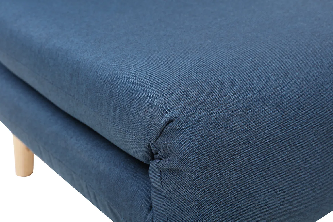 Miliboo Fauteuil Design|Voir Tous Les Fauteuils-Fauteuil convertible scandinave en tissu bleu foncé et bois clair AMIKO