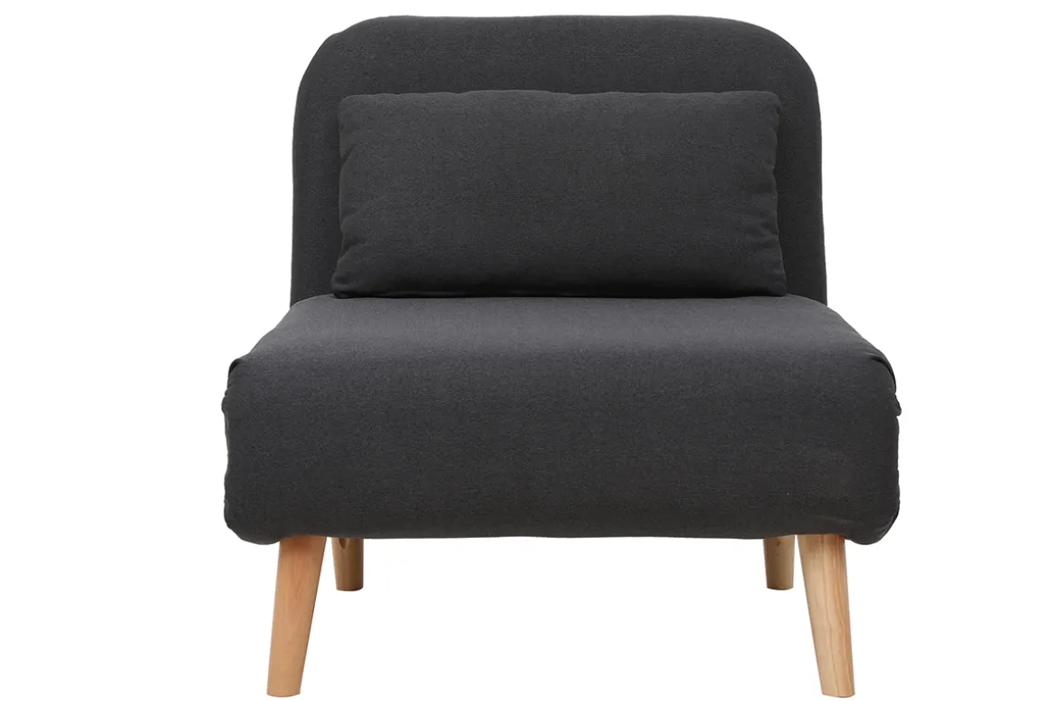 Miliboo Fauteuil Design|Voir Tous Les Fauteuils-Fauteuil convertible scandinave en tissu gris foncé et bois noir AMIKO