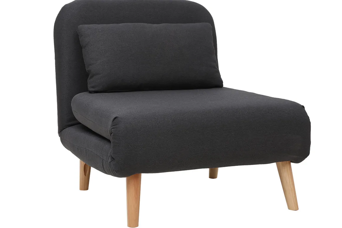 Miliboo Fauteuil Design|Voir Tous Les Fauteuils-Fauteuil convertible scandinave en tissu gris foncé et bois noir AMIKO
