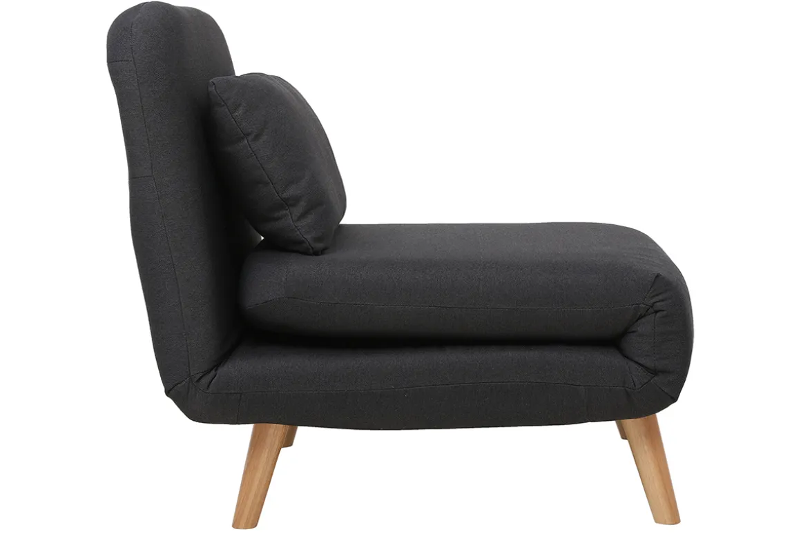 Miliboo Fauteuil Design|Voir Tous Les Fauteuils-Fauteuil convertible scandinave en tissu gris foncé et bois noir AMIKO