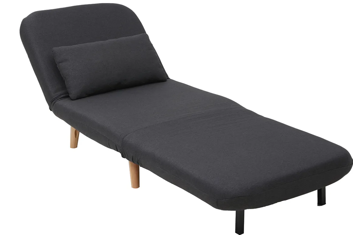Miliboo Fauteuil Design|Voir Tous Les Fauteuils-Fauteuil convertible scandinave en tissu gris foncé et bois noir AMIKO