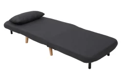 Miliboo Fauteuil Design|Voir Tous Les Fauteuils-Fauteuil convertible scandinave en tissu gris foncé et bois noir AMIKO