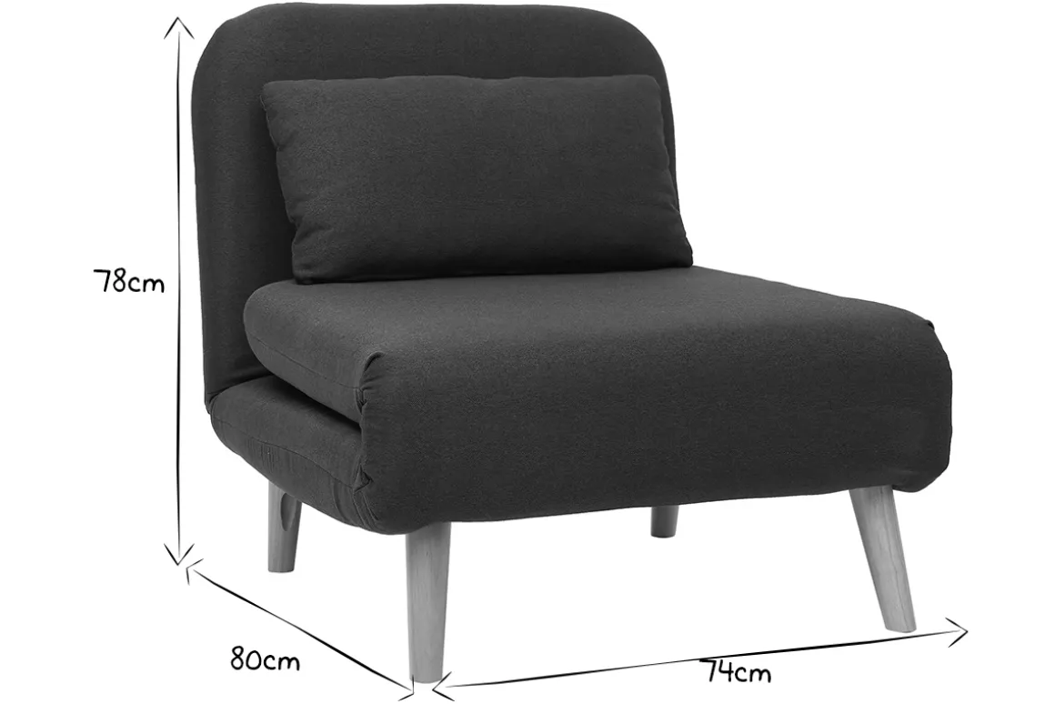 Miliboo Fauteuil Design|Voir Tous Les Fauteuils-Fauteuil convertible scandinave en tissu gris foncé et bois noir AMIKO