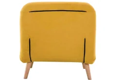 Miliboo Fauteuil Design|Voir Tous Les Fauteuils-Fauteuil convertible scandinave en tissu effet velours jaune moutarde et bois clair AMIKO