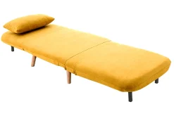 Miliboo Fauteuil Design|Voir Tous Les Fauteuils-Fauteuil convertible scandinave en tissu effet velours jaune moutarde et bois clair AMIKO