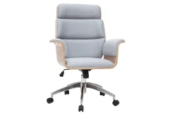 Miliboo Fauteuil De Bureau-Fauteuil de bureau à roulettes design en tissu gris clair, bois clair et achier chromé ELON