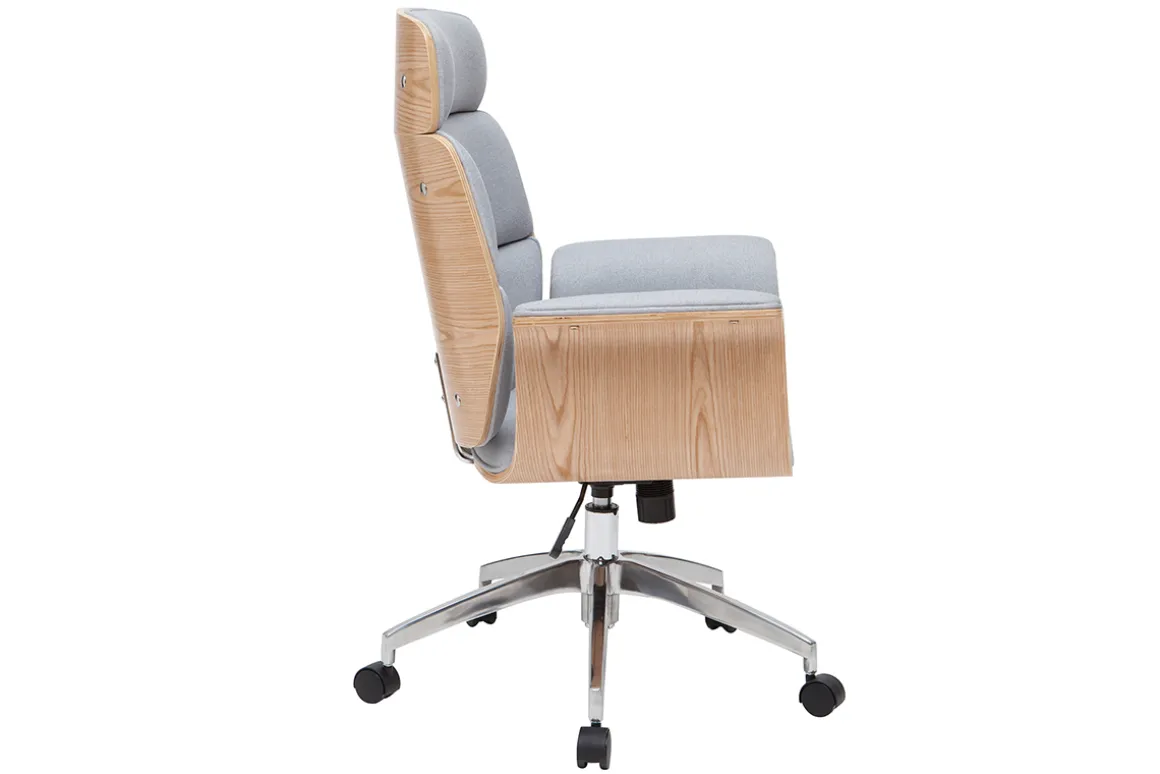 Miliboo Fauteuil De Bureau-Fauteuil de bureau à roulettes design en tissu gris clair, bois clair et achier chromé ELON