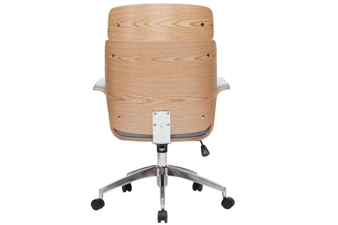 Miliboo Fauteuil De Bureau-Fauteuil de bureau à roulettes design en tissu gris clair, bois clair et achier chromé ELON