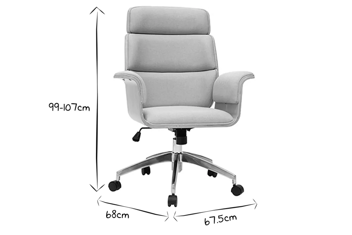Miliboo Fauteuil De Bureau-Fauteuil de bureau à roulettes design en tissu gris clair, bois clair et achier chromé ELON