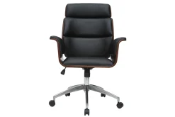 Miliboo Fauteuil De Bureau-Fauteuil de bureau à roulettes design noir, bois foncé noyer et acier chromé ELON