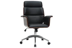 Miliboo Fauteuil De Bureau-Fauteuil de bureau à roulettes design noir, bois foncé noyer et acier chromé ELON